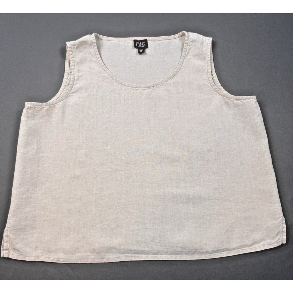 Eileen Fisher Womens Ivory Linen Cropped Tank PL Boxy Lagenlook Coastal